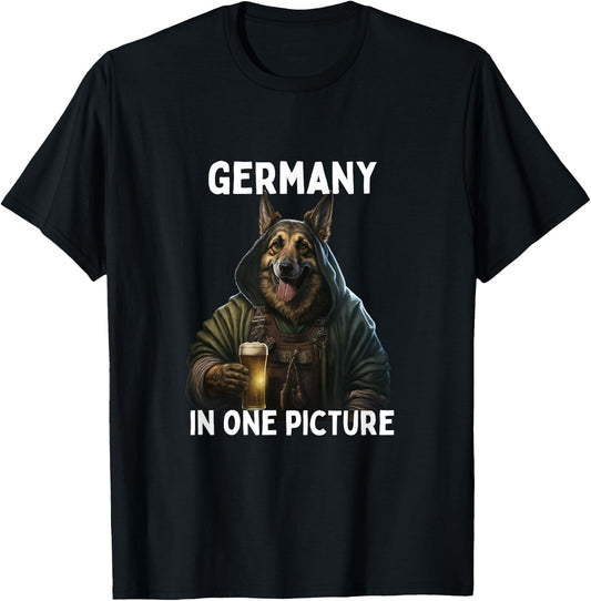 Germany in one Picture Funny German Shepherd drinking beer T-Shirt - T-Shirt | Black