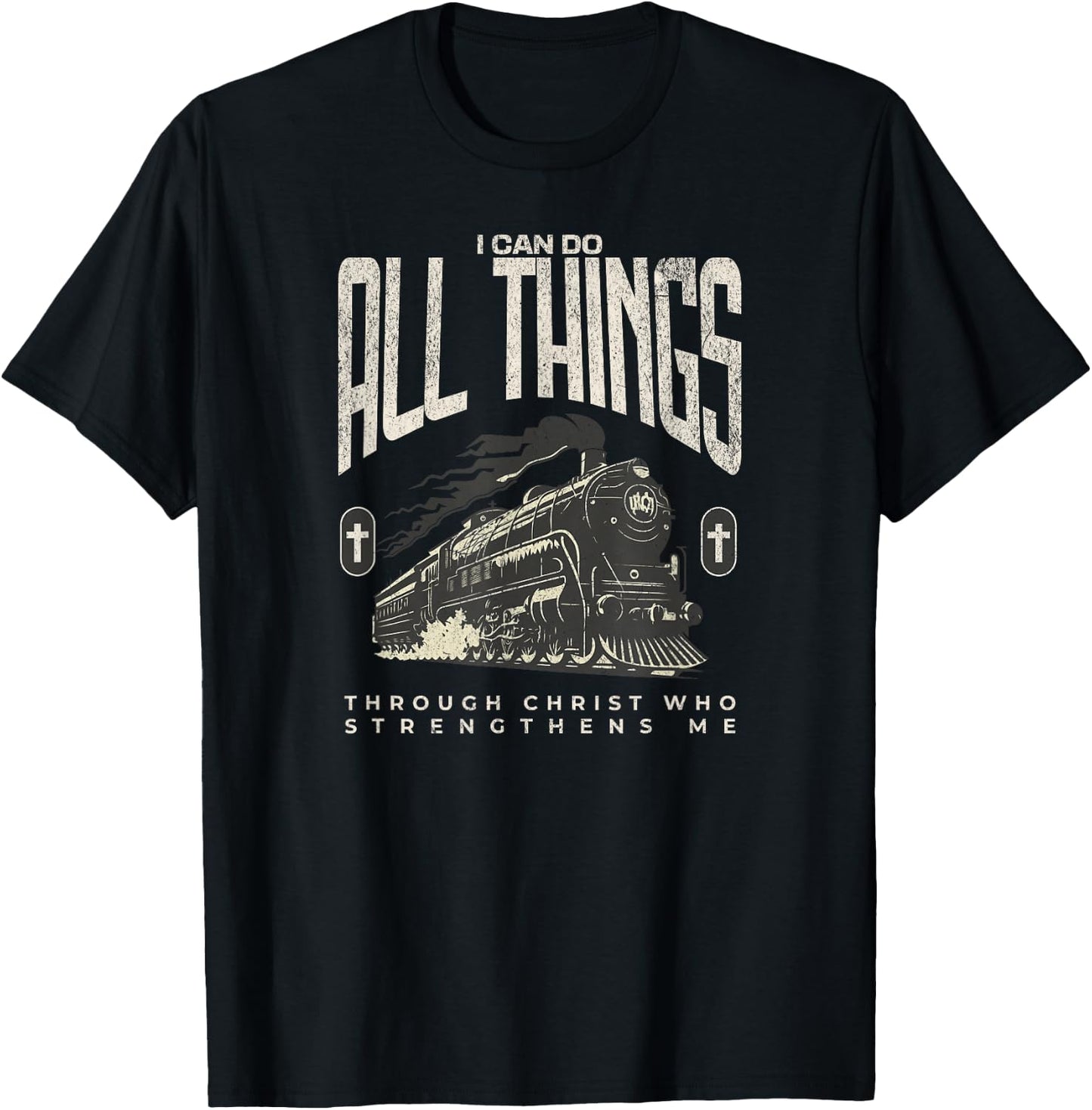 Steam Train Engine Locomotive Christian Jesus Faith Based T-Shirt - T-Shirt | Black