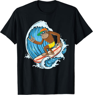 Retro Surfboard Boys Kids Surfboarders Cute Surfing Monkey T-Shirt - T-Shirt | Black