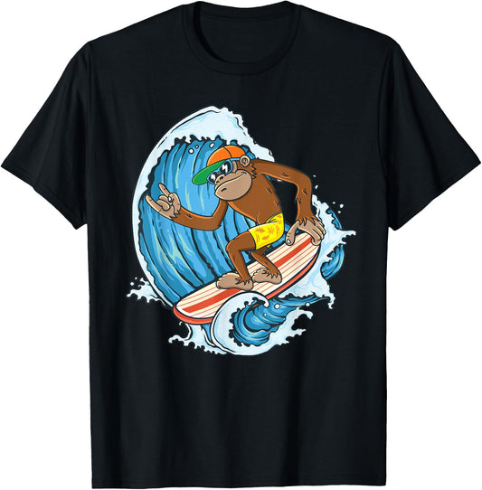 Retro Surfboard Boys Kids Surfboarders Cute Surfing Monkey T-Shirt - T-Shirt | Black