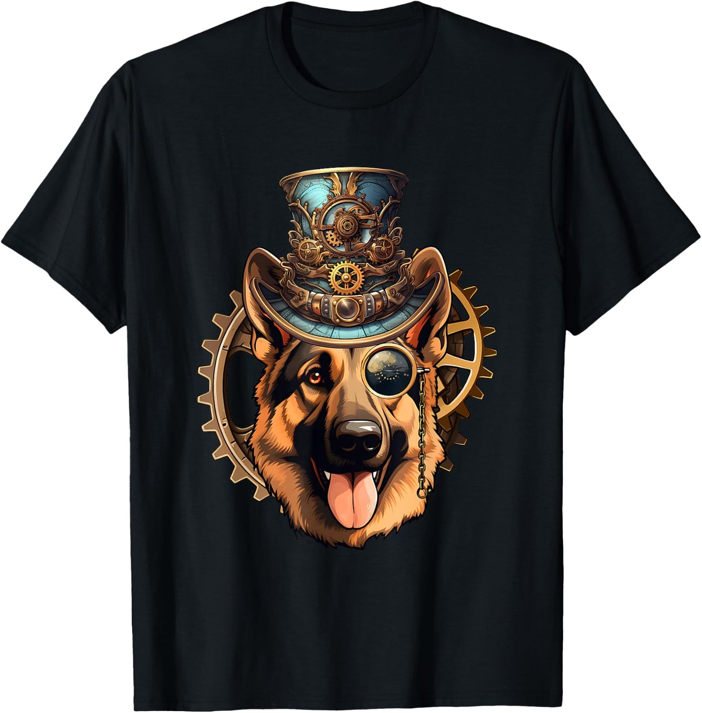 Victorian Steampunk German Shepherd T-Shirt - T-Shirt | Black
