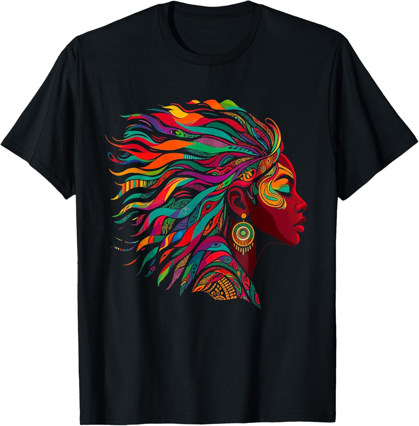 Rainbow Dashiki African Tribal Women Hair African American T-Shirt - T-Shirt | Black