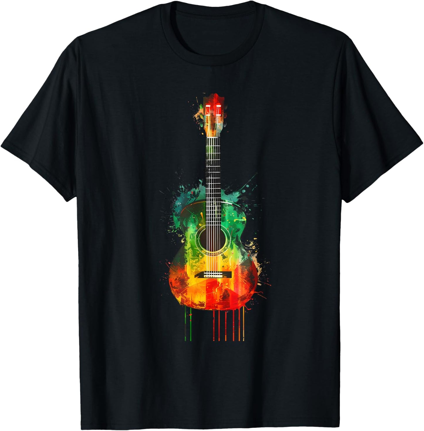 Rasta Guitar Jamaica Roots Rastafarian Reggae Music T-Shirt - T-Shirt | Black