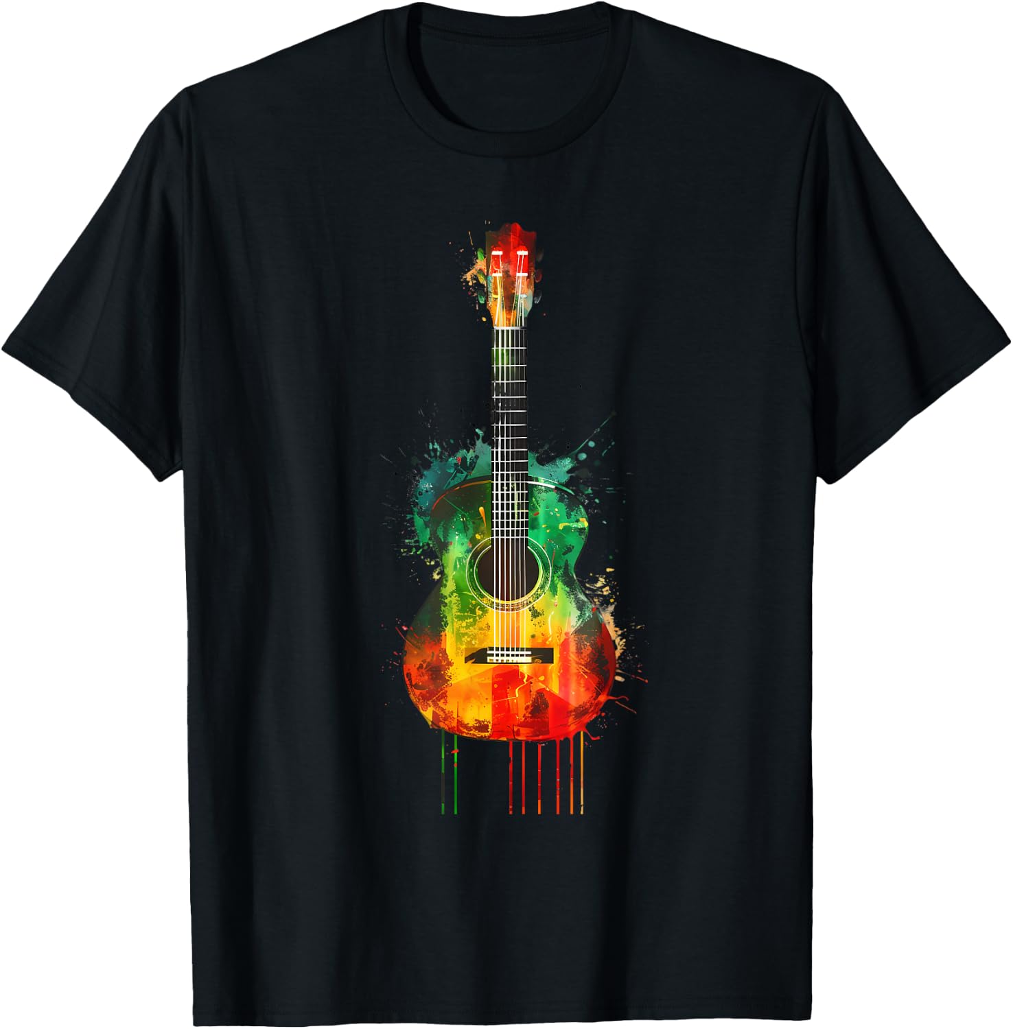 Rasta Guitar Jamaica Roots Rastafarian Reggae Music T-Shirt - T-Shirt | Black