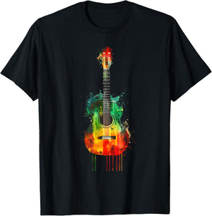 Rasta Guitar Jamaica Roots Rastafarian Reggae Music T-Shirt - T-Shirt | Black