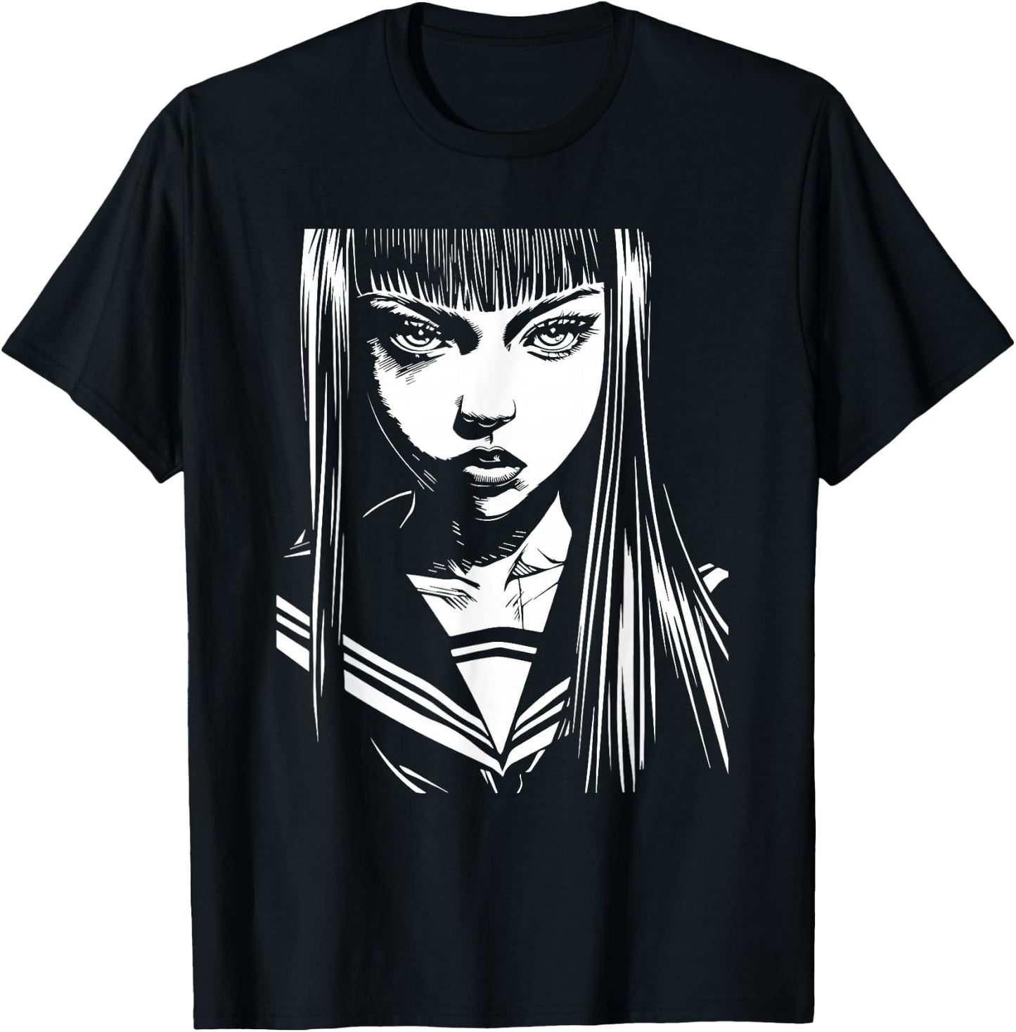 Anime Horror Girl Aesthetic Soft Grunge Waifu Japanese T-Shirt - T-Shirt | Black