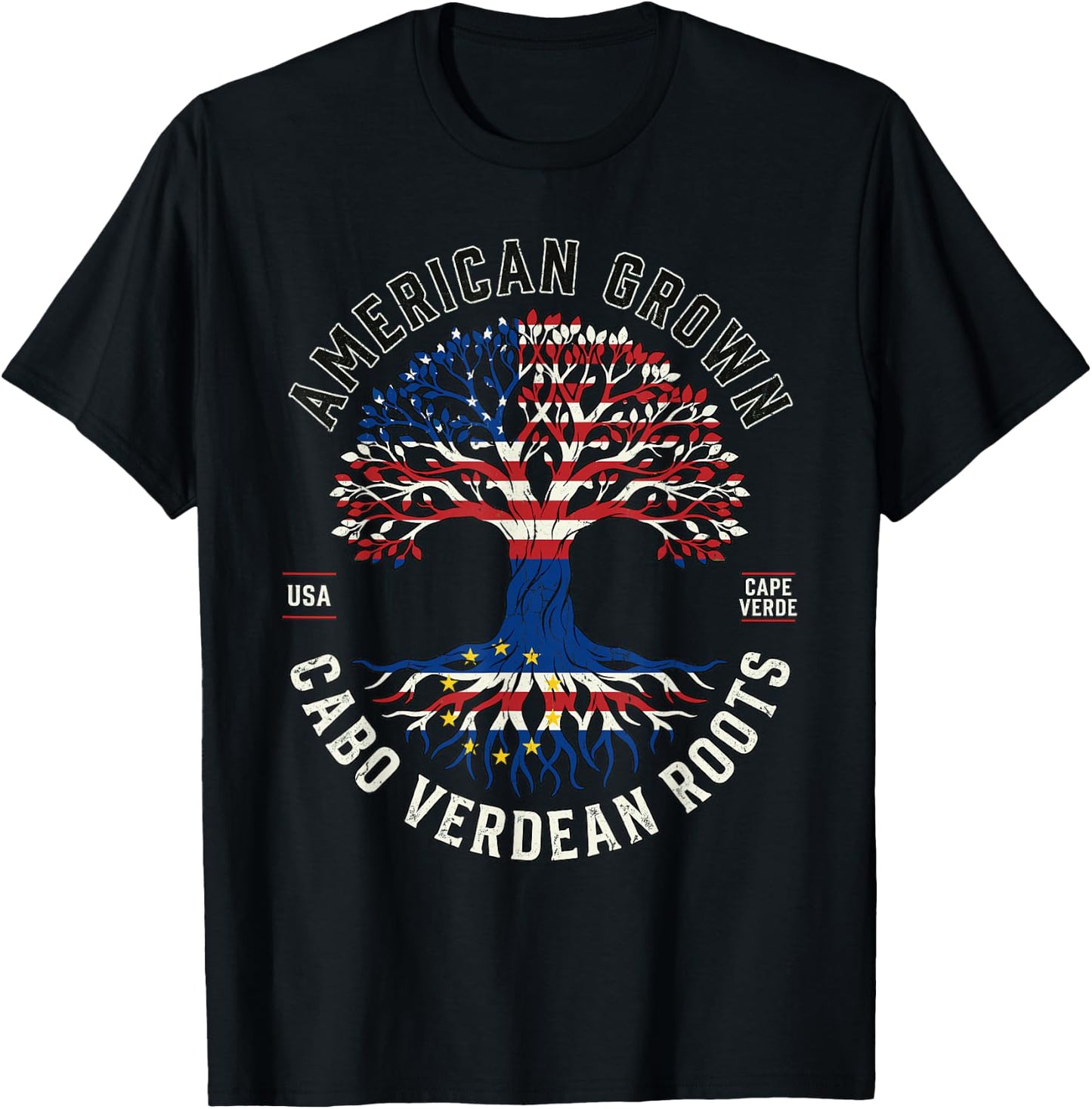 American Grown Cape Verdean Roots Dual Flag Pride Heritage T-Shirt - T-Shirt | Black