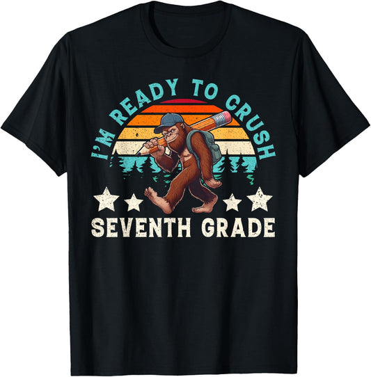 Bigfoot Sasquatch I Ready Crush 7th Grade Back To School T-Shirt - T-Shirt | Black