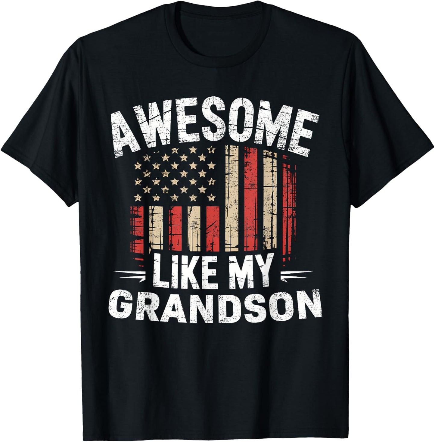 Funny Awesome Like My Grandson Flag USA Fathers Day T-Shirt - T-Shirt | Black