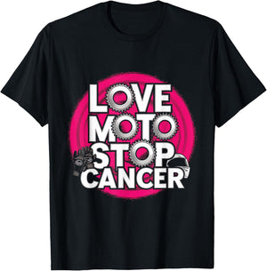Love Moto Stop Cancer Design T-Shirt - T-Shirt | Black