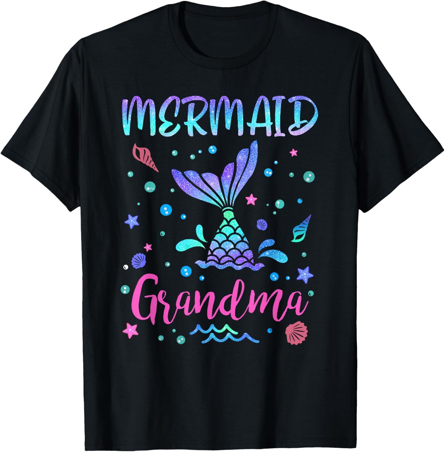 Birthday Mermaid Grandma Matching Family Bday Party Squad T-Shirt - T-Shirt | Black