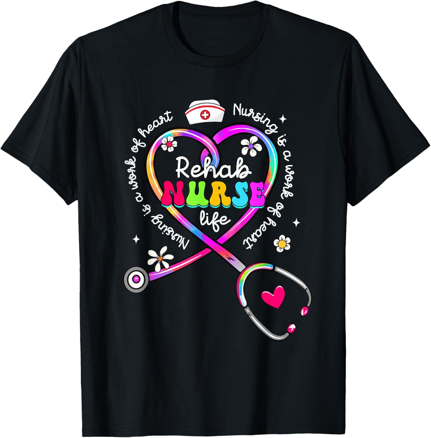 Nursing Is A Work Of Heart Tie Dye Phlebotomy Life Gifts T-Shirt - T-Shirt | Black