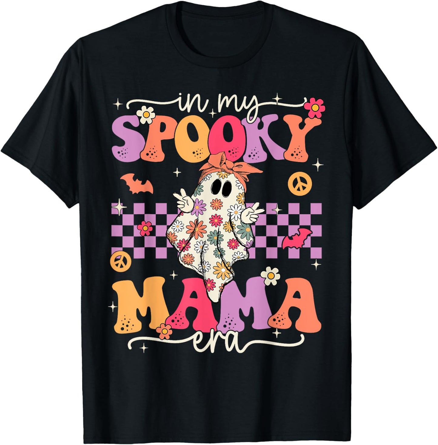 Groovy In My Spooky Mama Era Cute Retro Mom Halloween Ghost T-Shirt - T-Shirt | Black