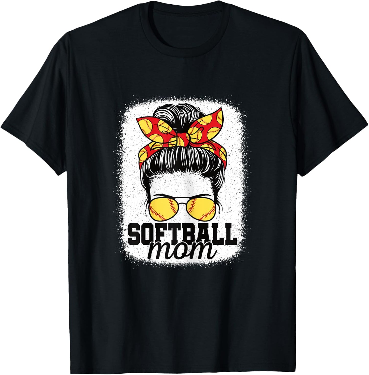 Cute Softball Mom Messy Bun Mommy Softball Player Women T-Shirt - T-Shirt | Black