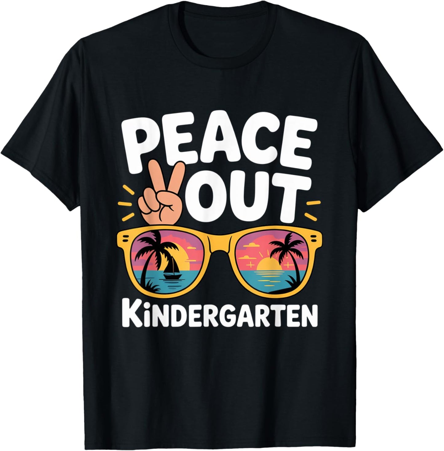 Peace I'm Out Kindergarten Funny Graduation Kid T-Shirt - T-Shirt | Black