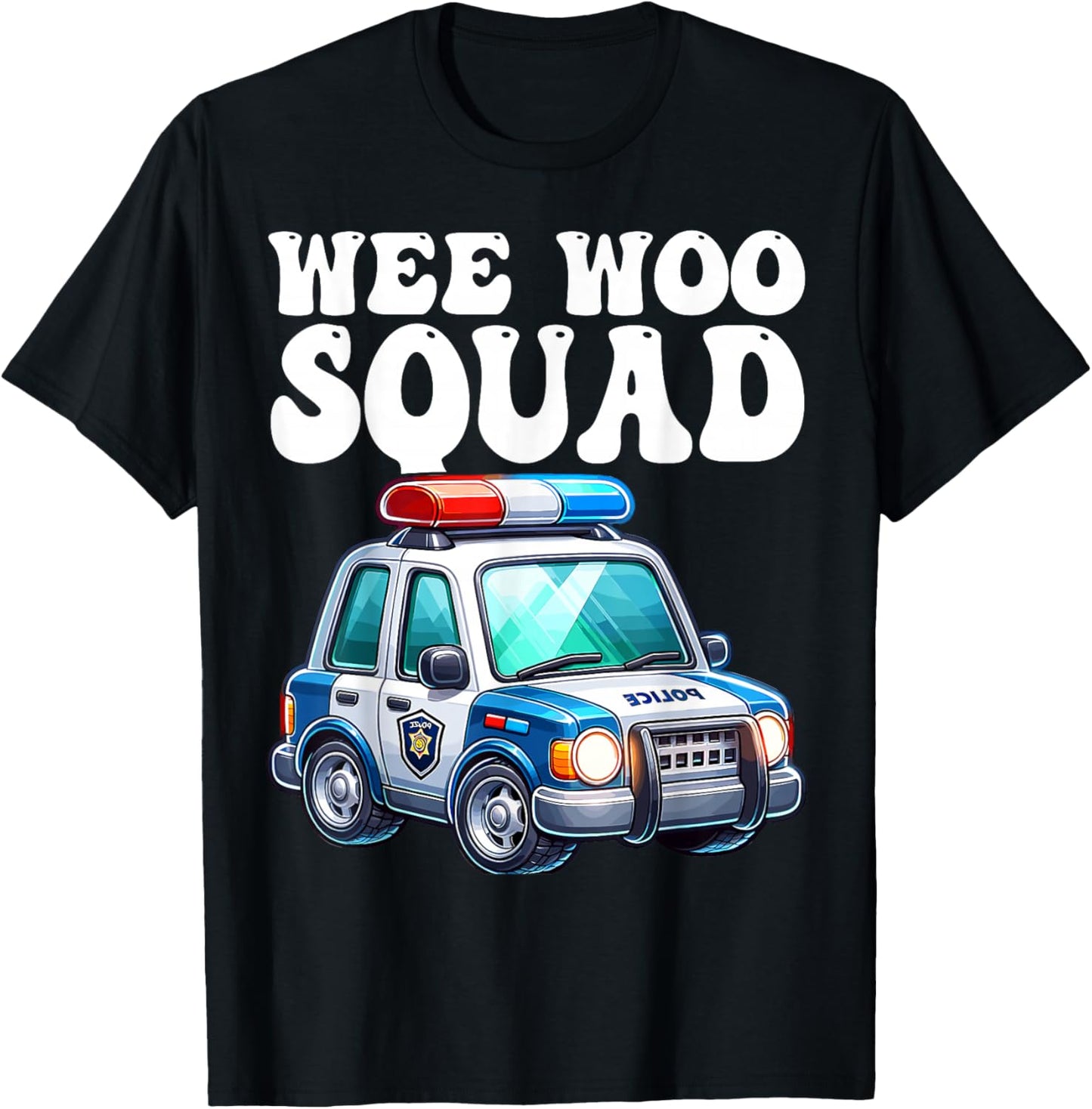 funny Wee Woo Squad Kids boys girls Police Car Theme T-Shirt - T-Shirt | Black