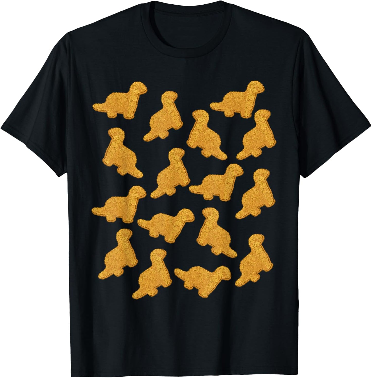 Dino Chicken Nugget Pattern T-Shirt - T-Shirt | Black