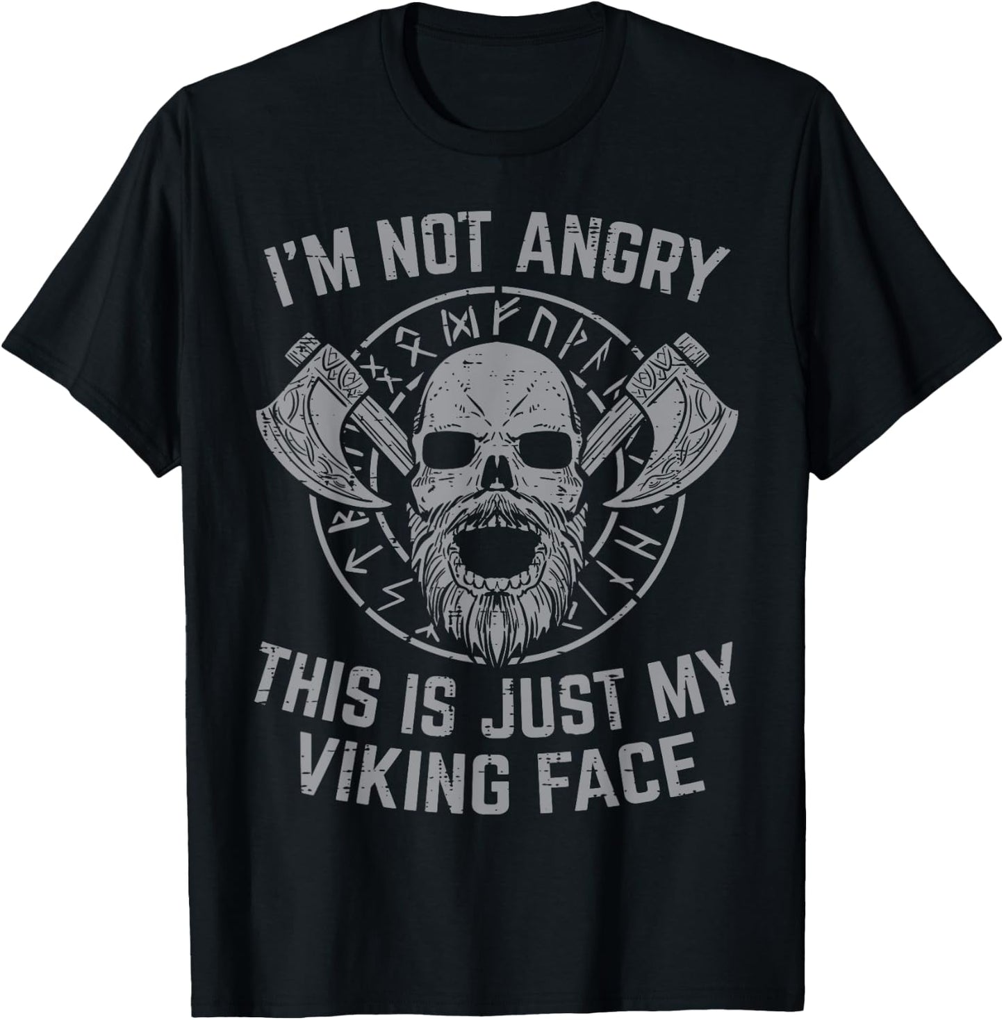 Not Angry This Is My Viking Face Funny Norse Men Women Kids T-Shirt - T-Shirt | Black