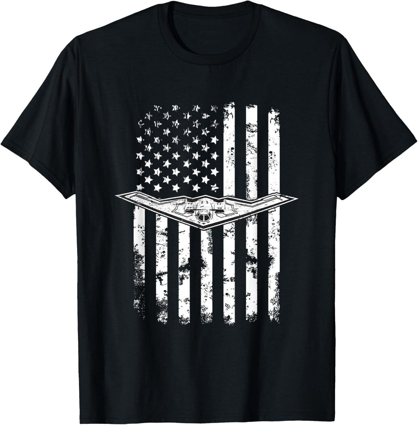 B-2 Stealth Bomber Military Airplane American Flag T-Shirt - T-Shirt | Black