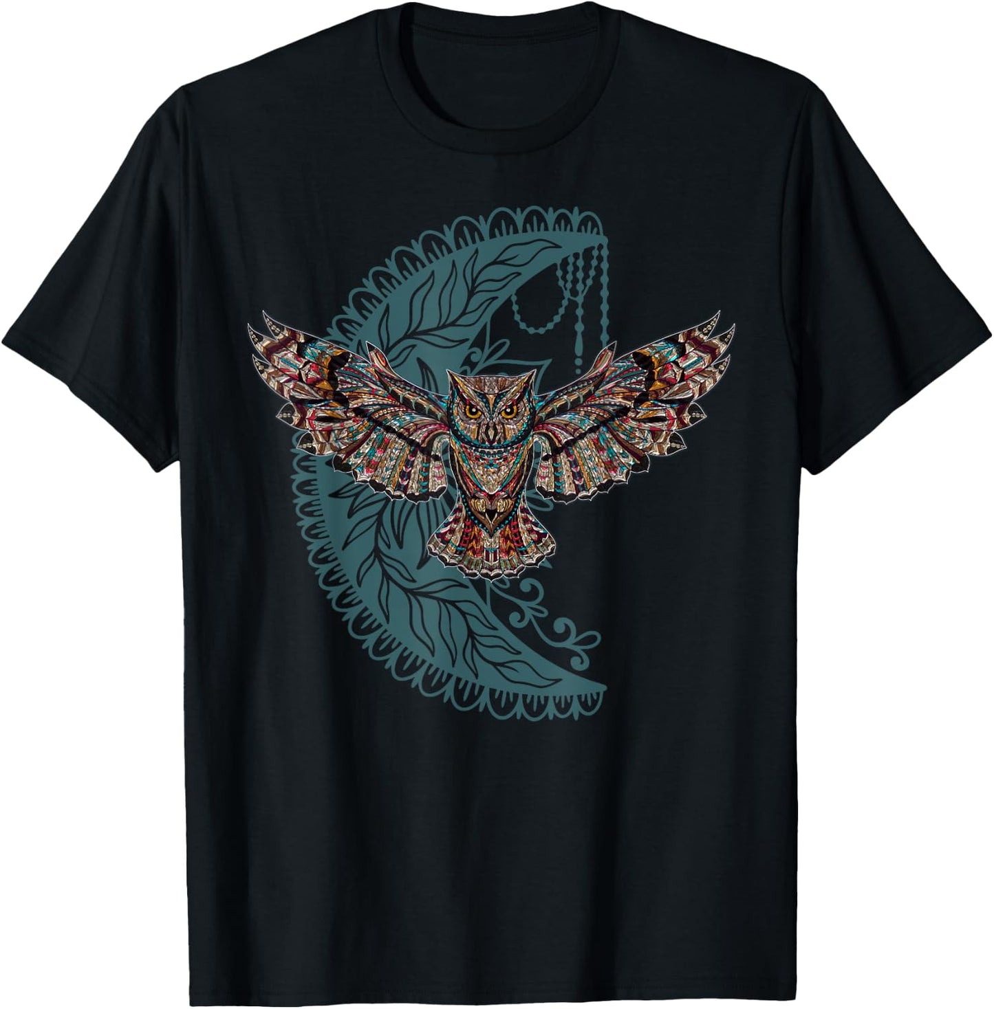 Native American Moon Dreamcatcher Owl Tribal Illustration T-Shirt - T-Shirt | Black