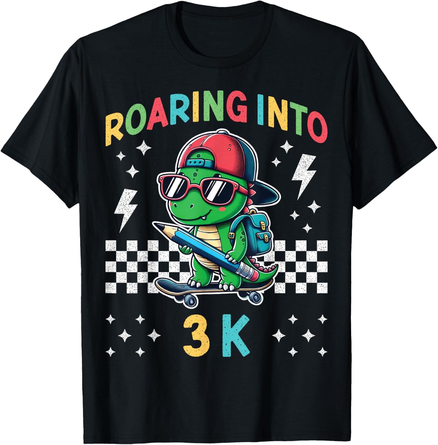 Roaring Into 3K Dinosaur First Day of K3 Kid Im Ready for 3K T-Shirt - T-Shirt | Black