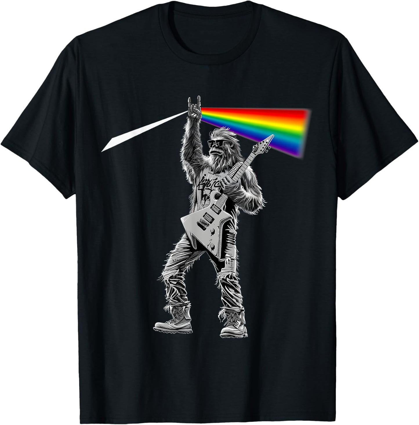 Funny Bigfoot Rock Music Gift Men Kids Women Funny Bigfoot T-Shirt - T-Shirt | Black