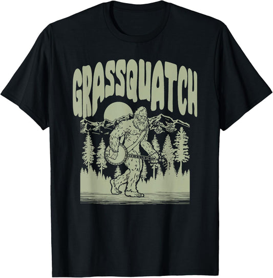 Grassquatch! Funny Bigfoot Banjo Bluegrass Sasquatch Outdoor T-Shirt - T-Shirt | Black