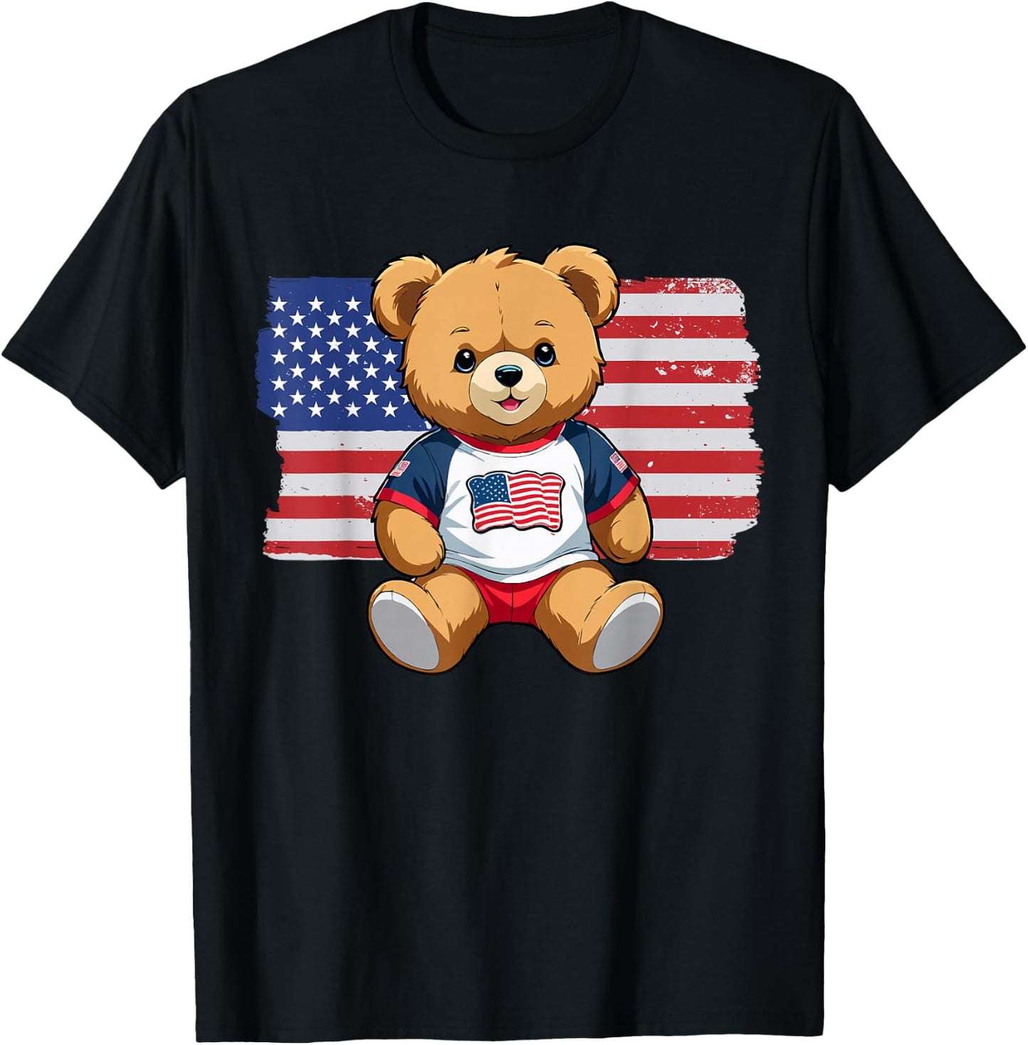 America US Flag Teddy Bear Patriot T-Shirt - T-Shirt | Black