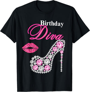 Hot Pink Lips Gifts High Heel Afro Diva Birthday Melanin T-Shirt - T-Shirt | Black