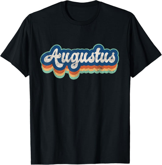 Augustus First Name Boy Vintage Style 70s 80s Personalized T-Shirt - T-Shirt | Black