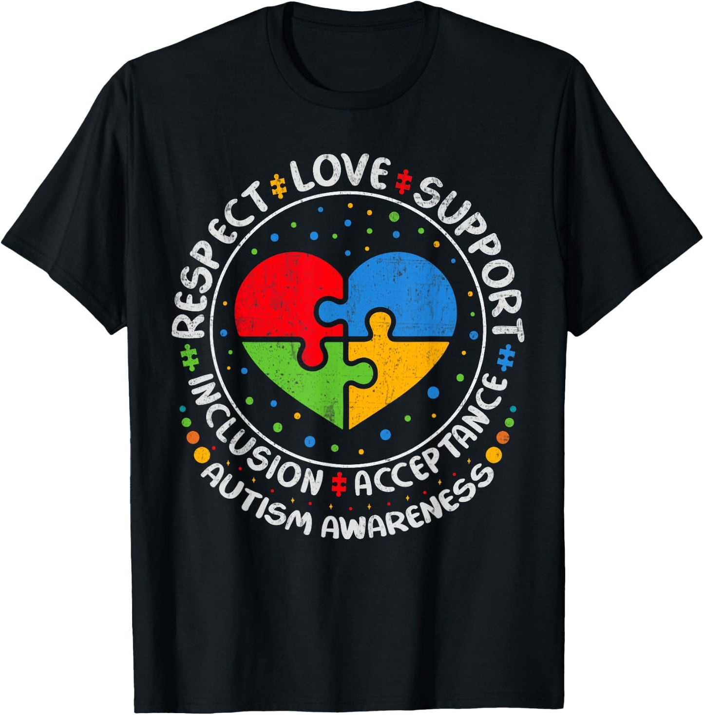 Autism Awareness Month Love Respect Support Blue Autism T-Shirt - T-Shirt | Black