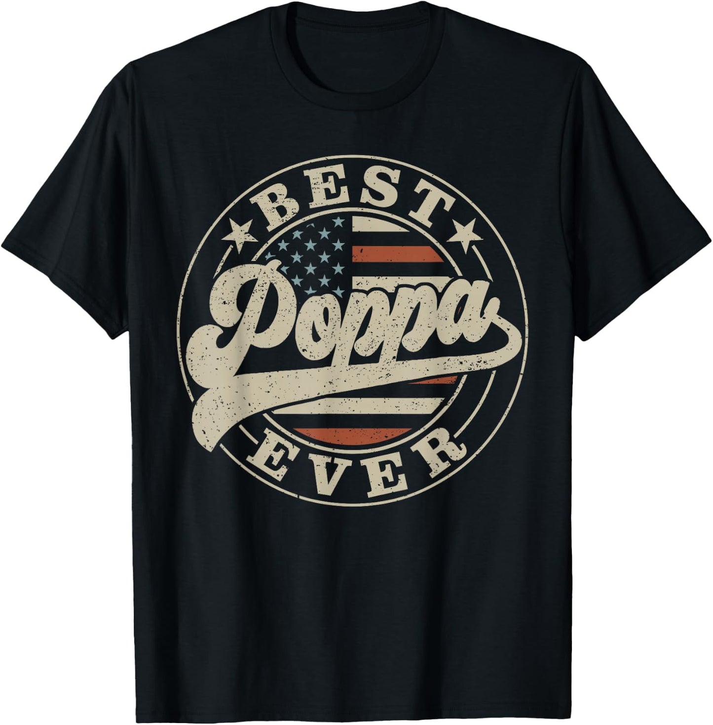 Best Poppa Ever American US Flag Funny Father's Day T-Shirt - T-Shirt | Black