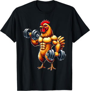 Chicken Powerlifting Weightlifting Gym Apparel -Adults & Kids Black Small Classic Fit Modern Humorous Animal-Themed T-Shirt - T-Shirt | Black
