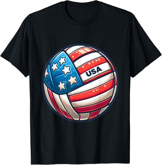Volleyball Support Team Flag USA Beach American Men Women Kids T-Shirt - T-Shirt | Black