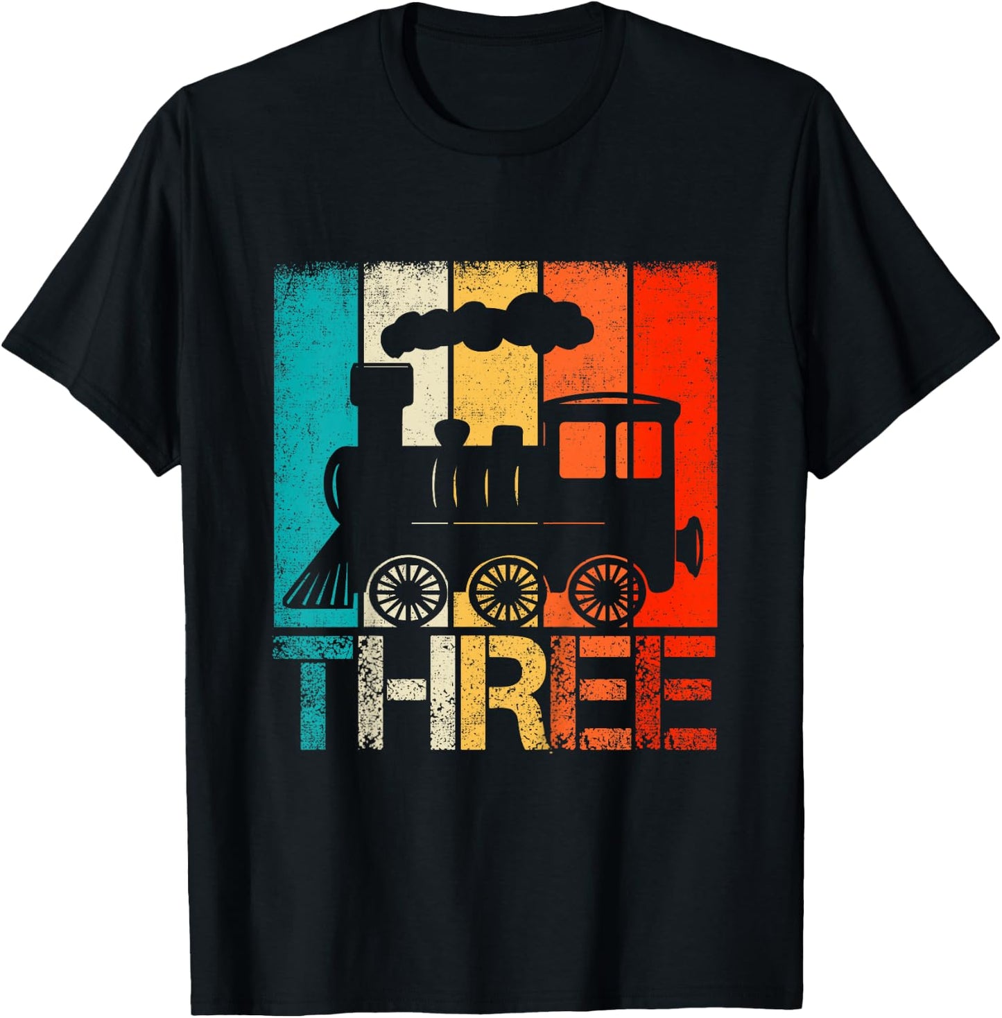 Kids 3 Year Old Boy Trains Birthday 3rd Birthday Locomotive Train T-Shirt - T-Shirt | Black