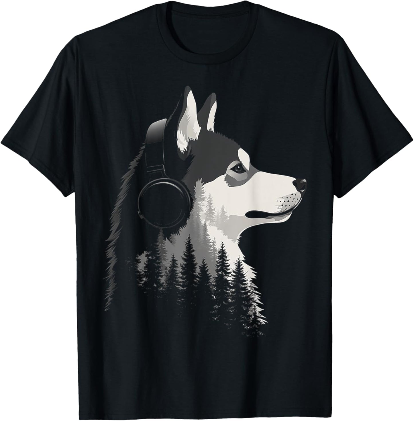 Siberian Husky Dog Pet Music Headphone Siberian Husky T-Shirt - T-Shirt | Black