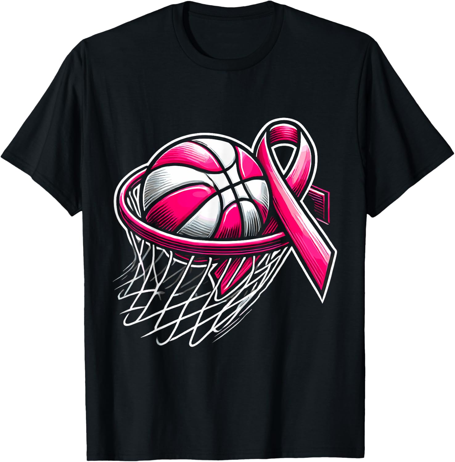 Breast Cancer Awareness Support Pink Basketball Love Coach T-Shirt - T-Shirt | Black