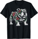 Bulldog Floral Red Rose T-Shirt - T-Shirt | Black