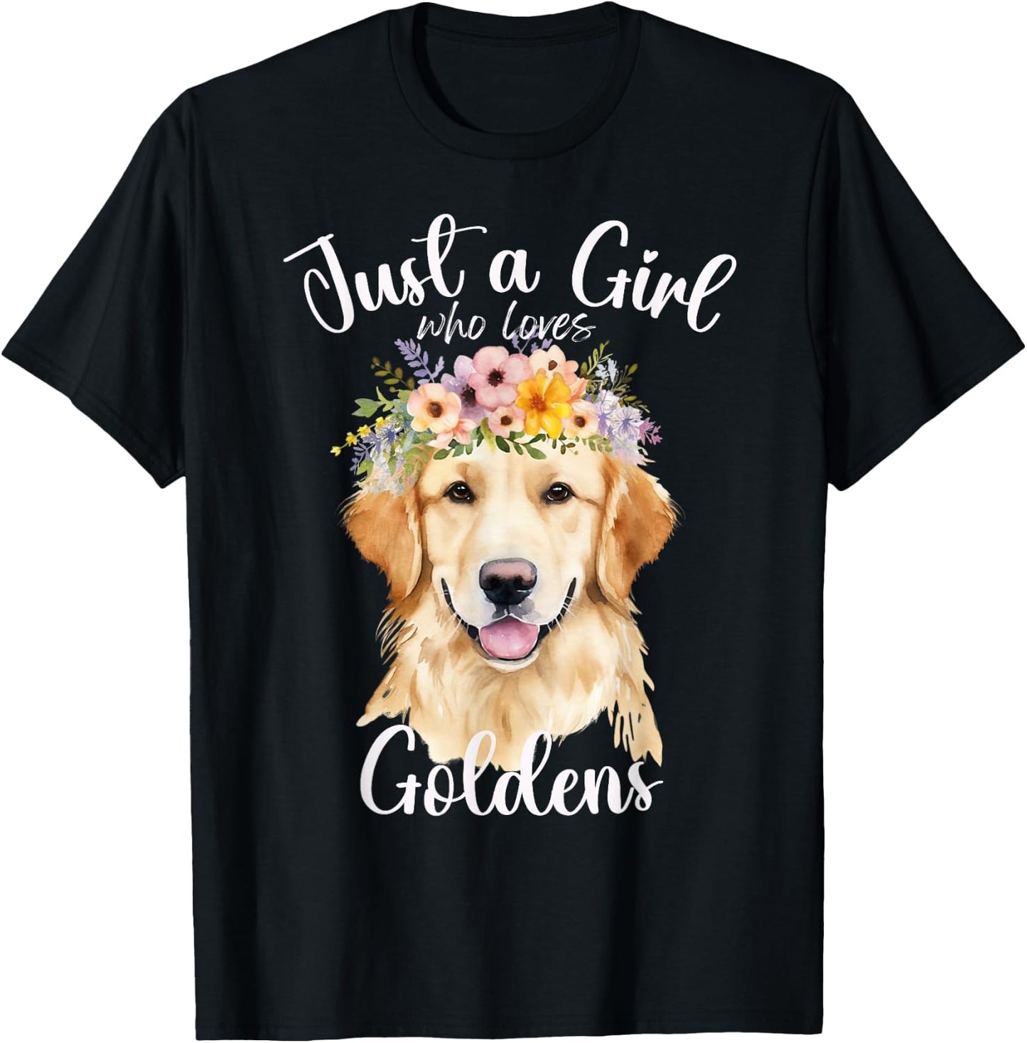 Just a Girl Who Loves Golden Retrievers Dogs kids teens T-Shirt - T-Shirt | Black