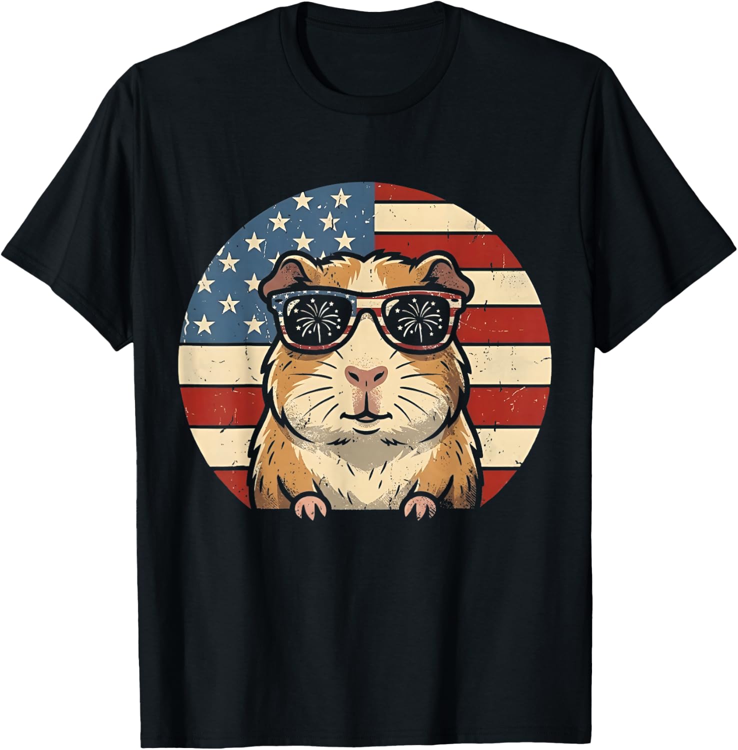 Retro Guinea Pig 4th of July America Funny Independence Day T-Shirt - T-Shirt | Black