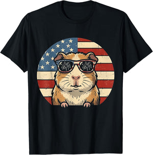 Retro Guinea Pig 4th of July America Funny Independence Day T-Shirt - T-Shirt | Black