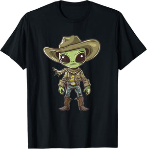 Cute Alien Cowboy T-Shirt - T-Shirt | Black