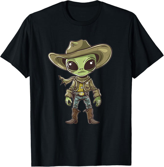 Cute Alien Cowboy T-Shirt - T-Shirt | Black