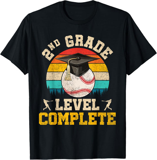 2nd Grade Level Complete Baseball Boy Last Day Of School T-Shirt - T-Shirt | Black