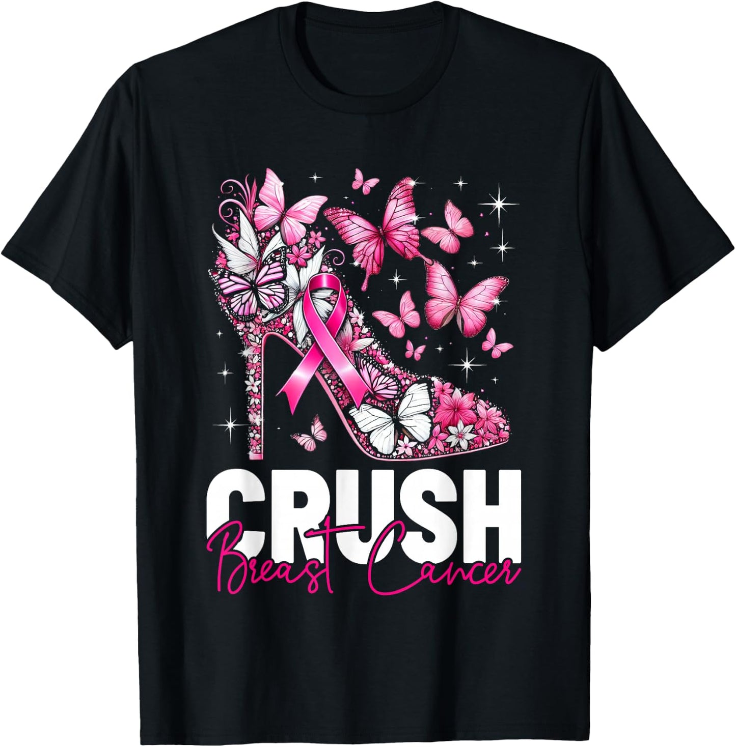 Crush Breast Cancer Awareness Bling Pink Ribbon Girls T-Shirt - T-Shirt | Black