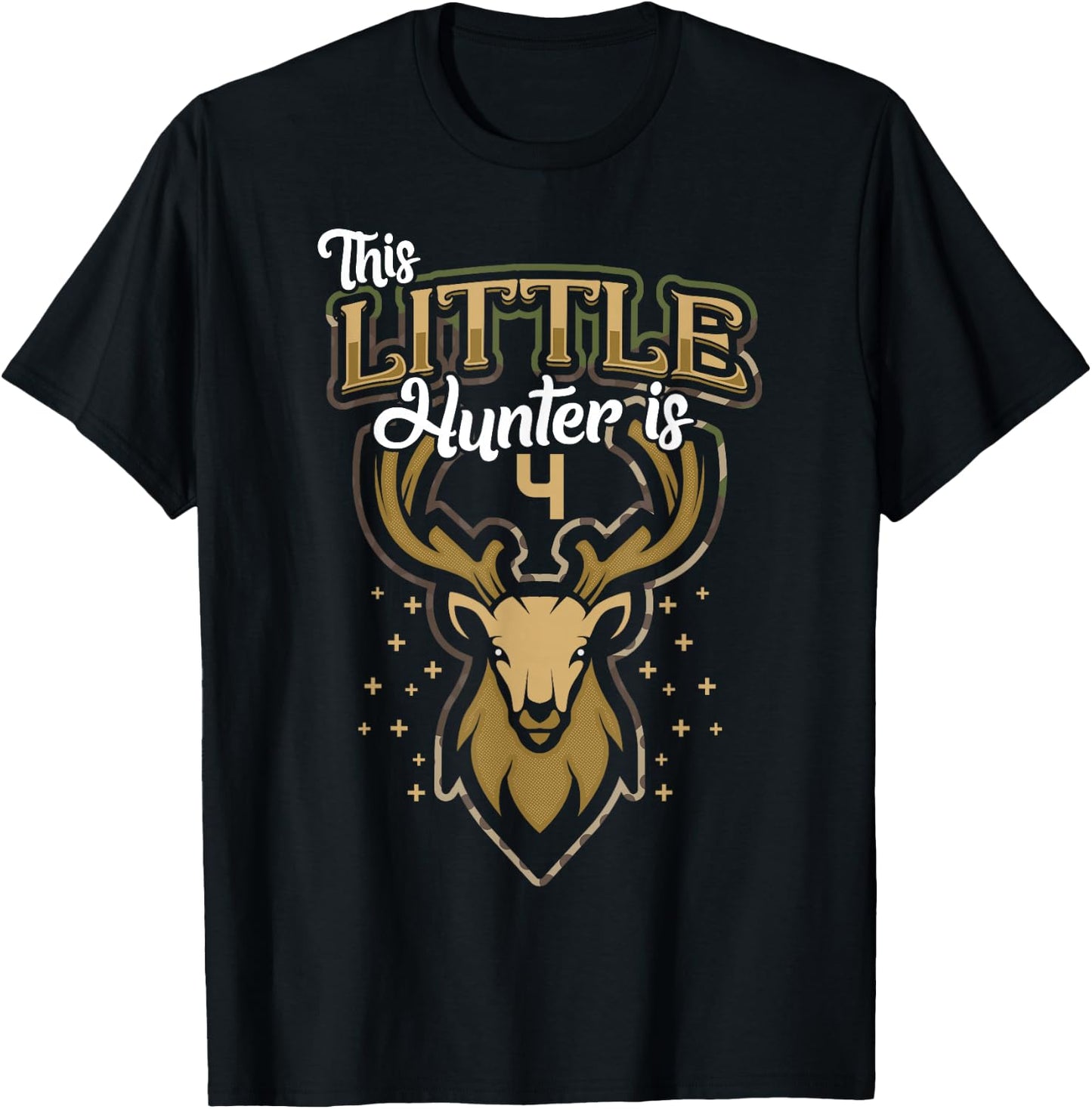 4th Birthday Shirt Hunting Boy Deer Hunter Gift 4 Years Old T-Shirt - T-Shirt | Black