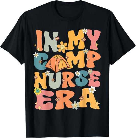 In My Camp Nurse Era Retro Groovy Summer Camp Nurse Cute Women Kids T-Shirt - T-Shirt | Black