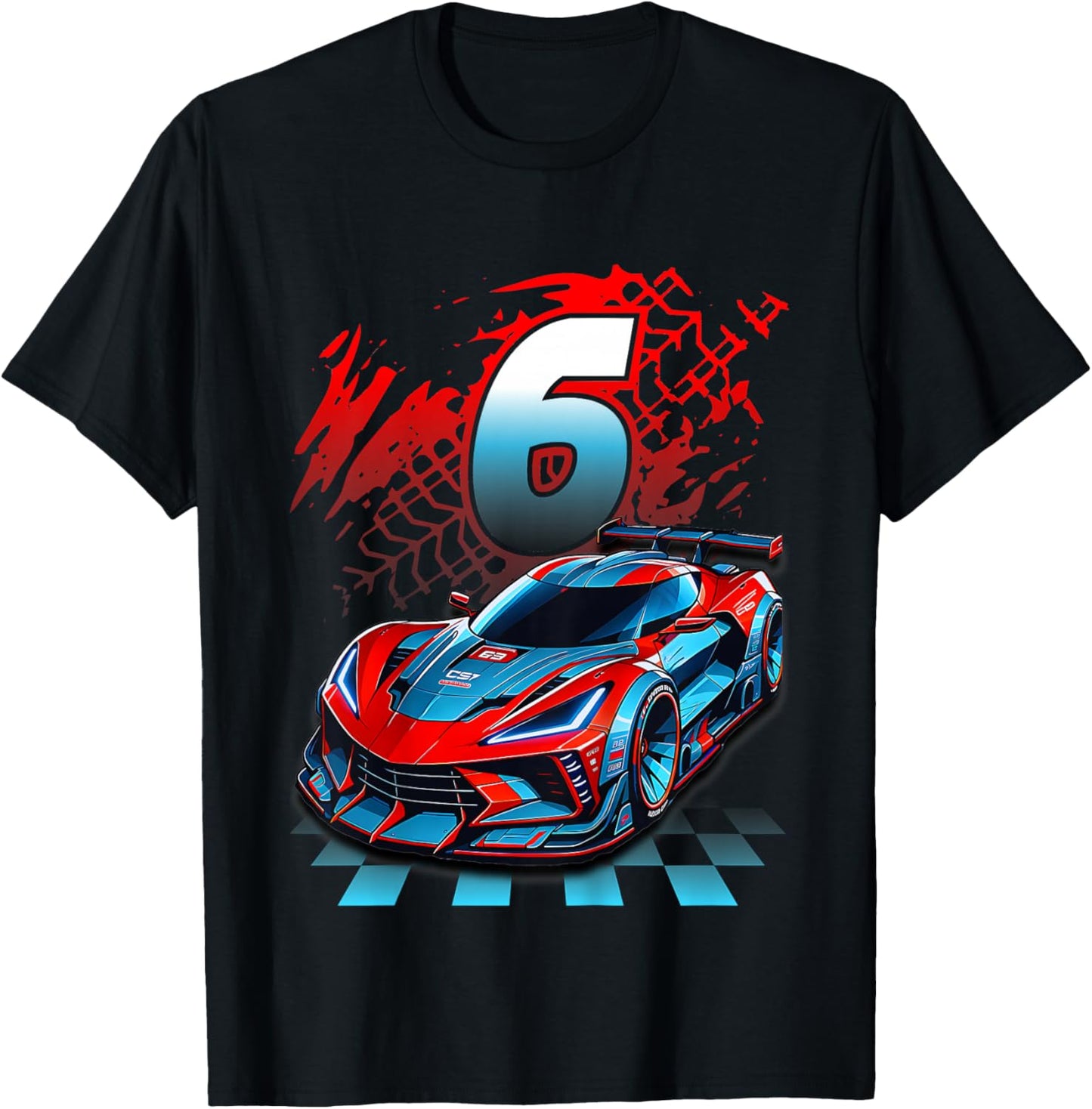 Kids 6 Year Old Race Car 6th Birthday Party Racing Racecar T-Shirt - T-Shirt | Black
