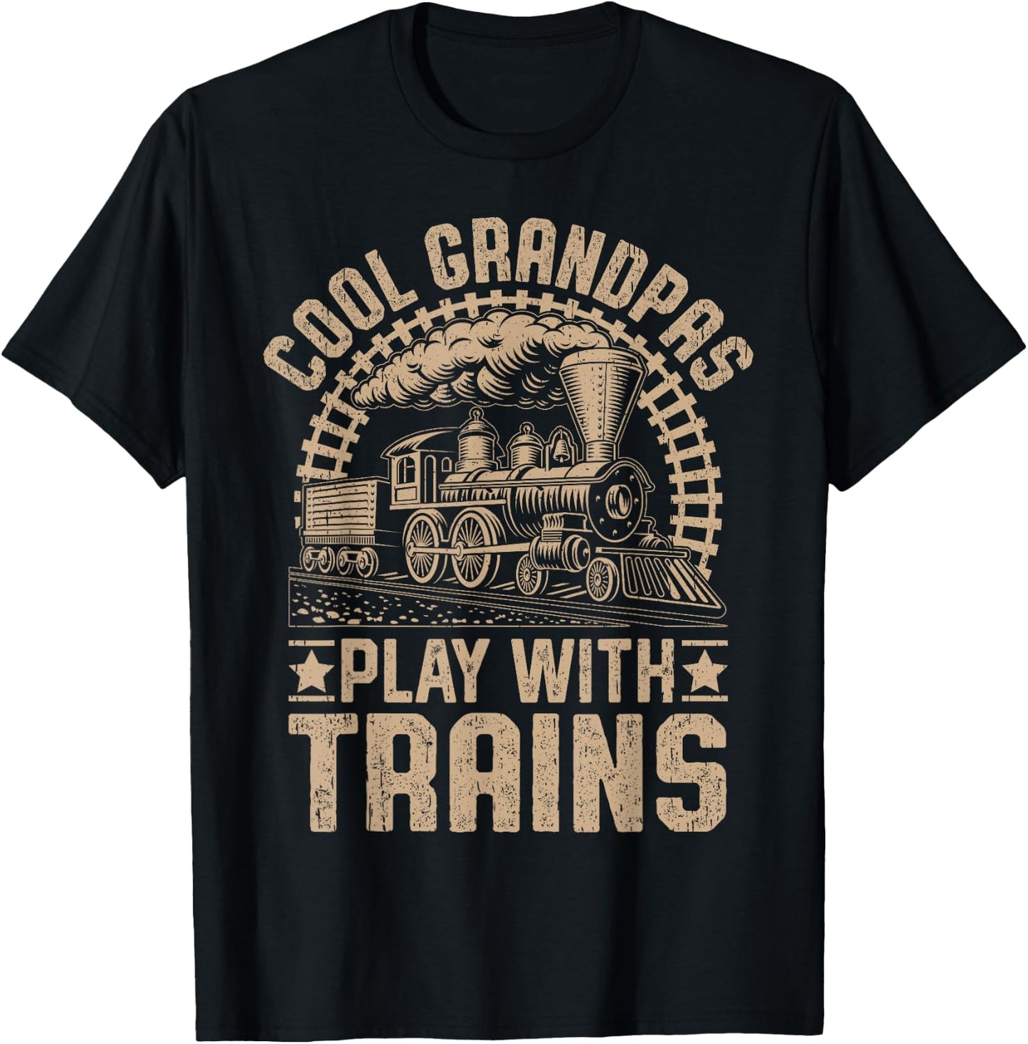Cool Grandpas Play With Trains Locomotives Trains Grandpa T-Shirt - T-Shirt | Black