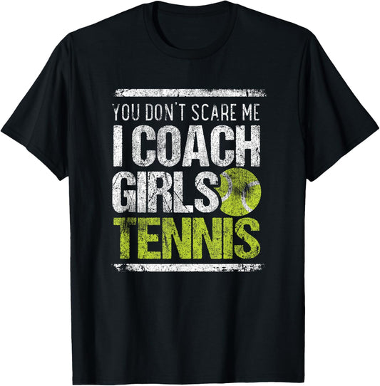 I Coach Girls Tennis Sport Vintage Tennis Coach Trainer T-Shirt - T-Shirt | Black